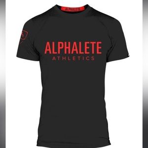 Alphalete Men’s Short Sleeve Logo Shirt In Black And Red Size Small